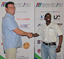 Vice chairman Busani Sibindi (right) thanks Paul Ganter for the presentation and sponsorship.